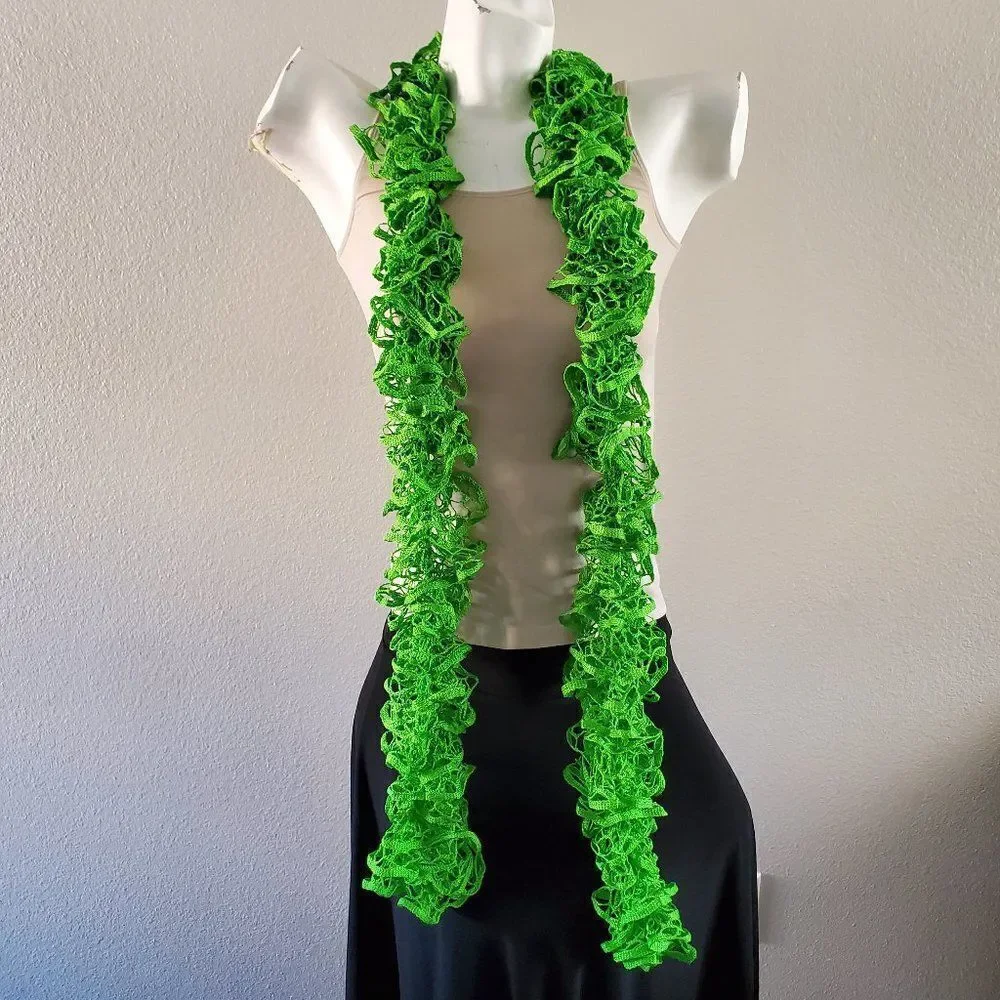 BOGO Scarf Sale - Hand Crafted crochet green ruffle scarf